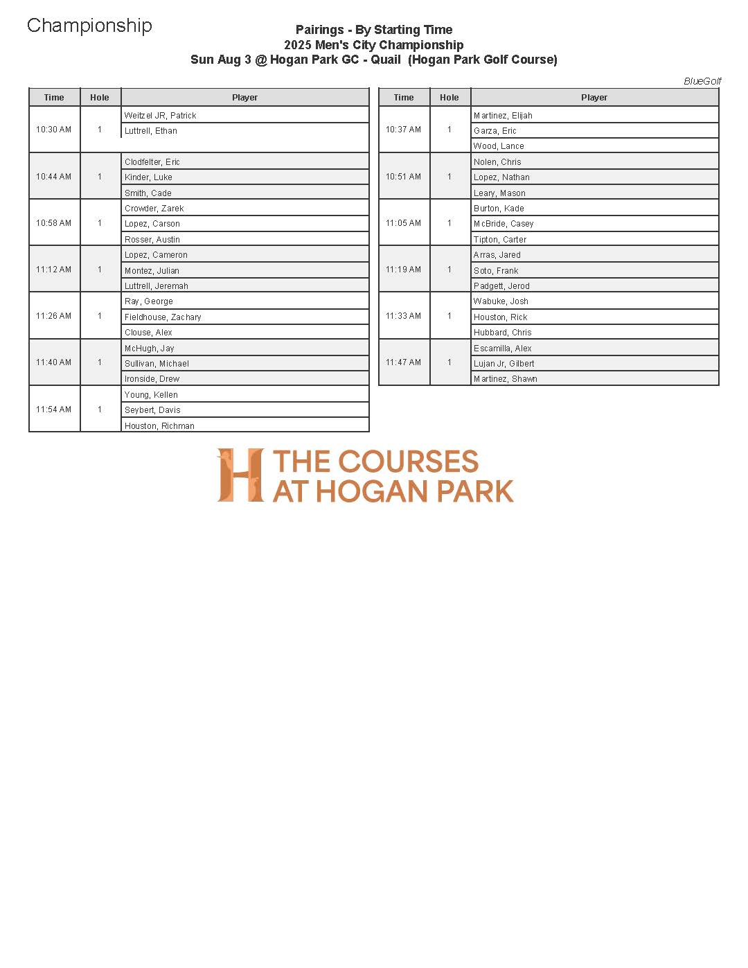 SUN Championship Tee Times