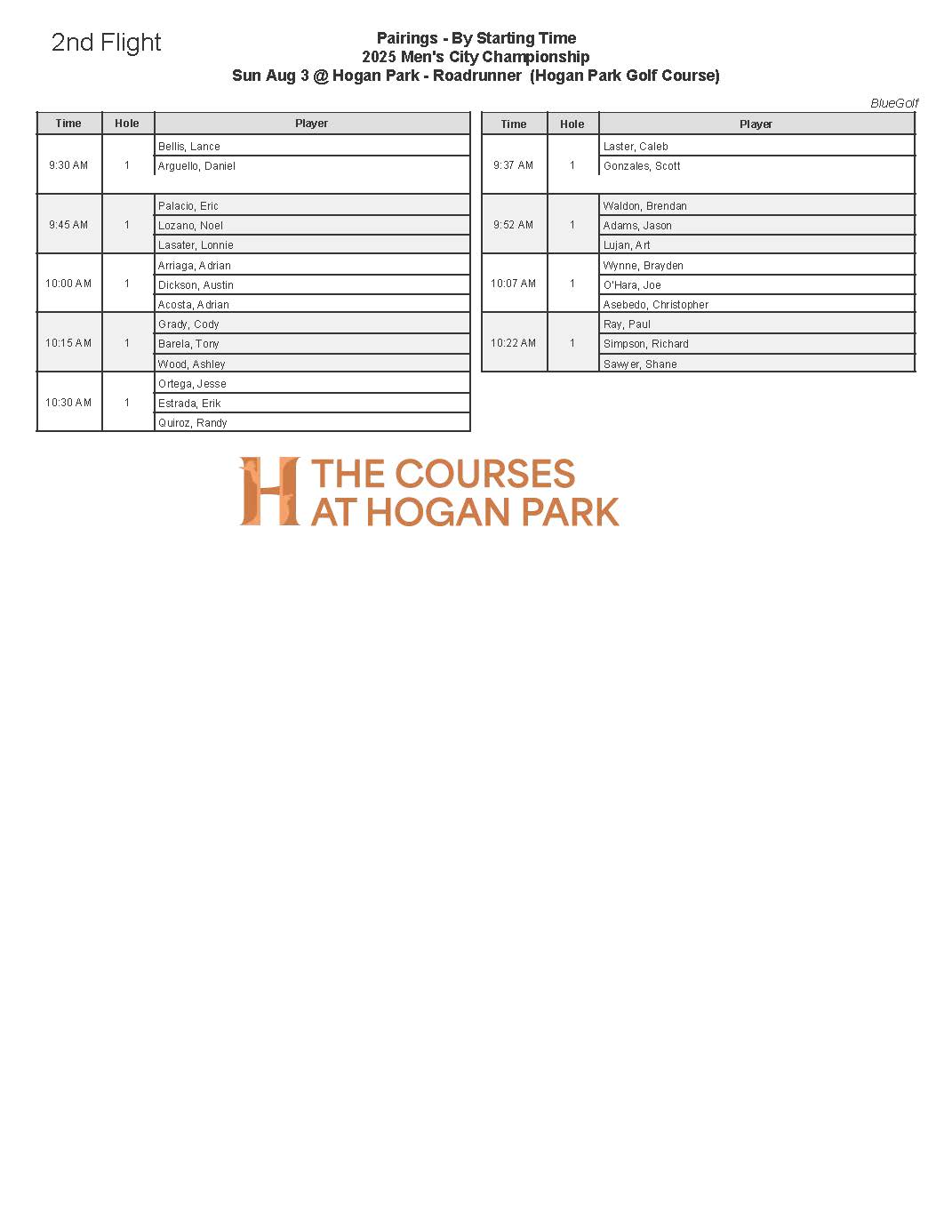 SUN 2nd Tee Times